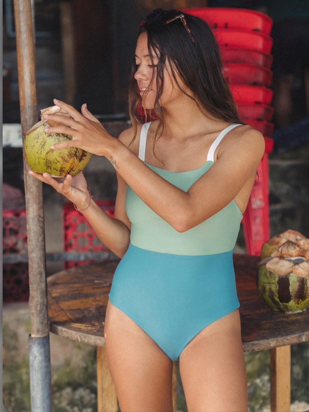 NWT September Paris Wasabi/Sea Foam One Piece Bathing Suit L